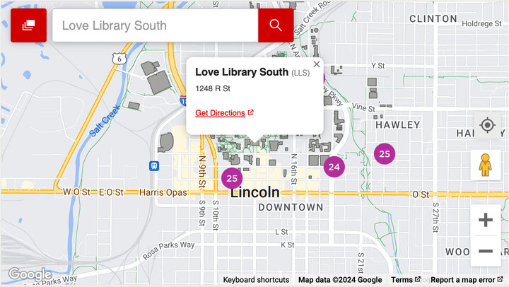 Screenshot of Love Library South embed from maps.unl.edu
